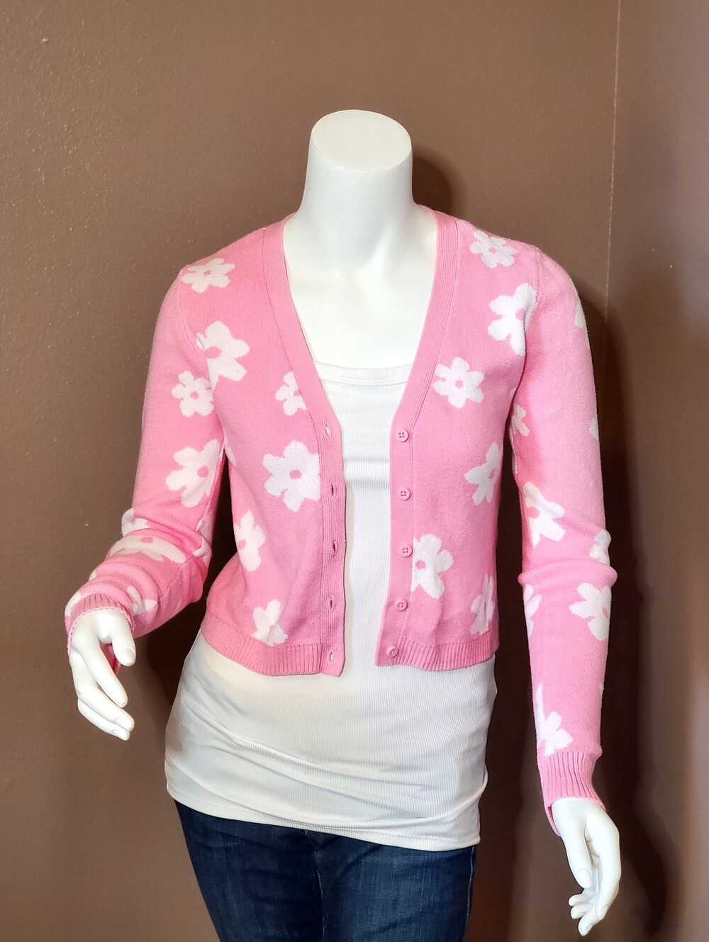 HOLLISTER Pink & White Floral Sweater XS